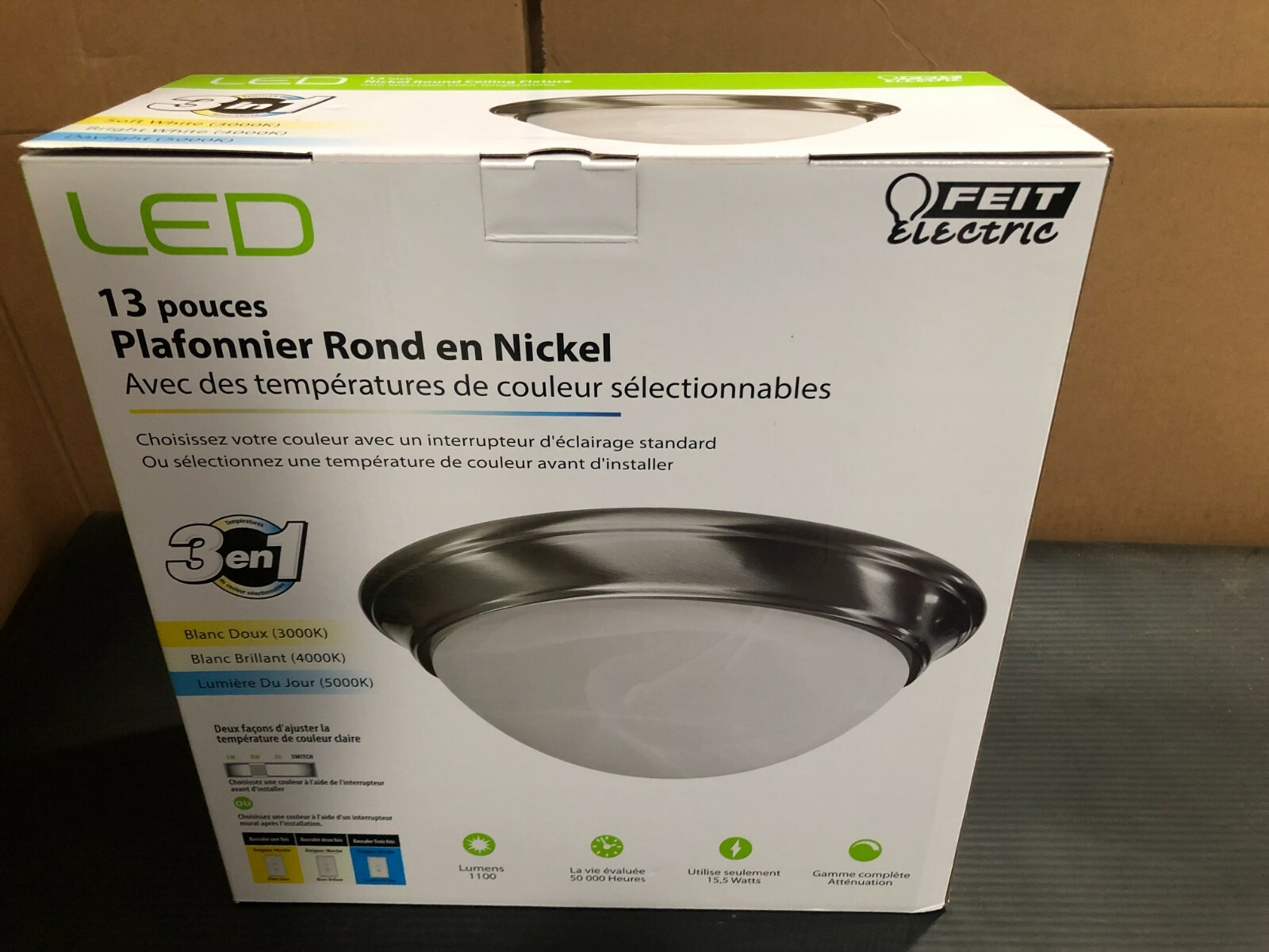 FEIT ELECTRIC 13″ LED NICKEL ROUND CEILING FIXTURE (Soft Wht-3000K) 1100 LUMENS