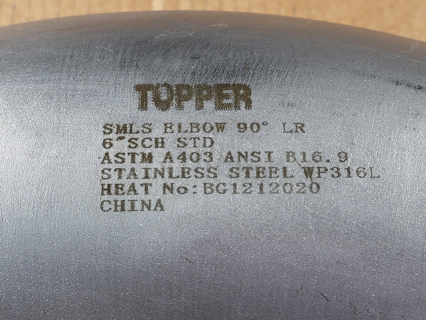 SURPLUS NEW TOPPER 6″ 90 Deg Buttweld Elbow SCH STD WP316L ASTM A403 ANSI B16.9