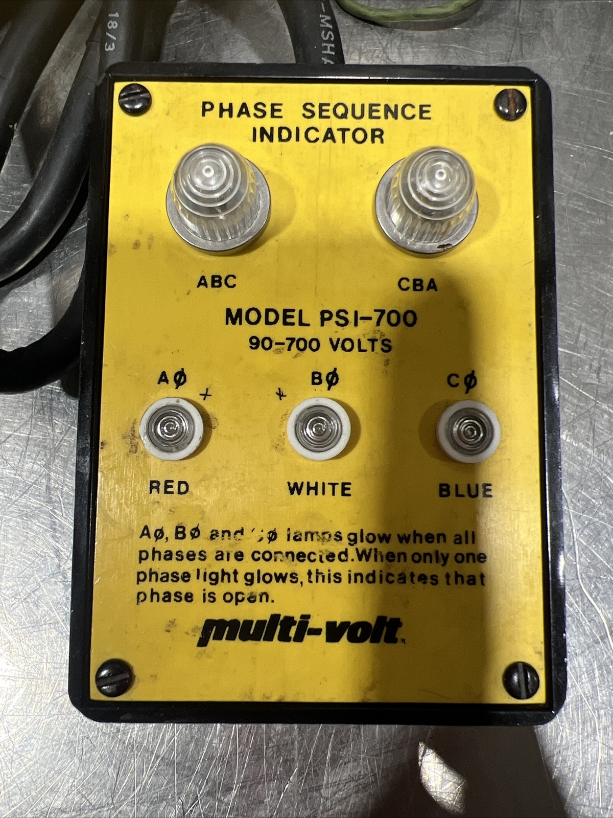 MULTI-VOLT Megger PSI-700 PHASE SEQUENCE ROTATION INDICATOR Used Surplus
