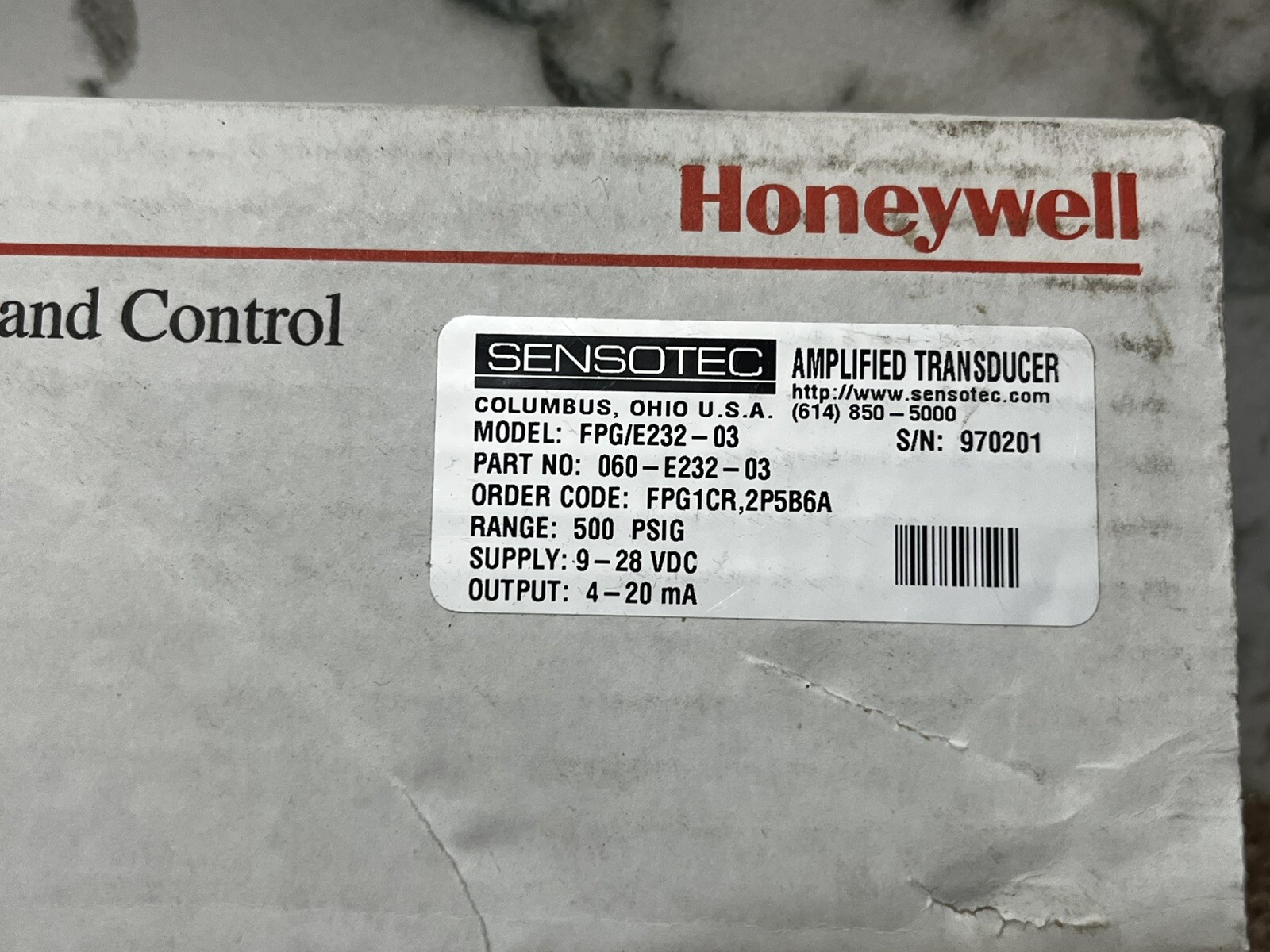 HONEYWELL SENSOTEC AMPLIFIED TRANSDUCER SENSOR FPG/E232-03 060-E232-03 970201