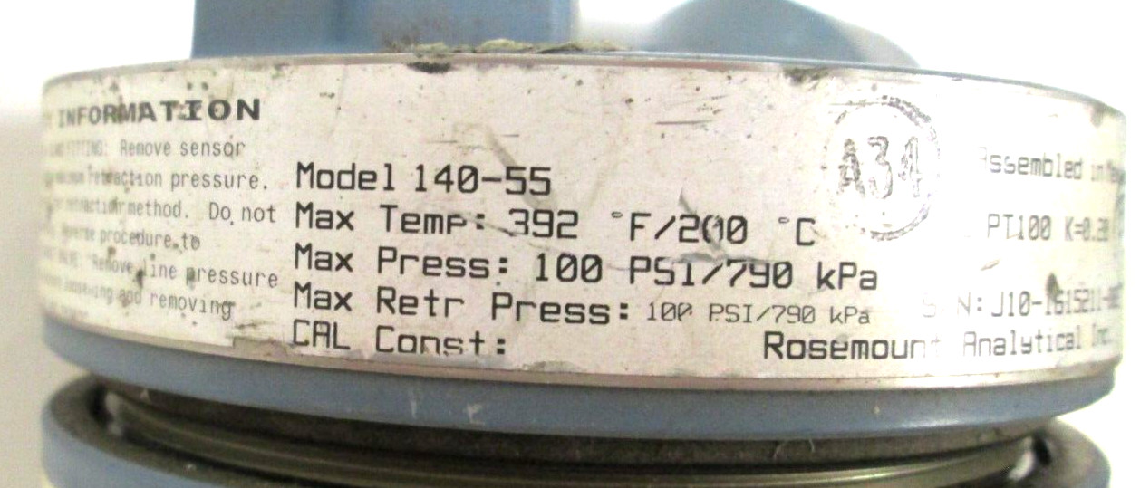 ROSEMOUNT PRESSURE SENSOR, 140-55, 100 PSI, 14″ SENSOR, USED