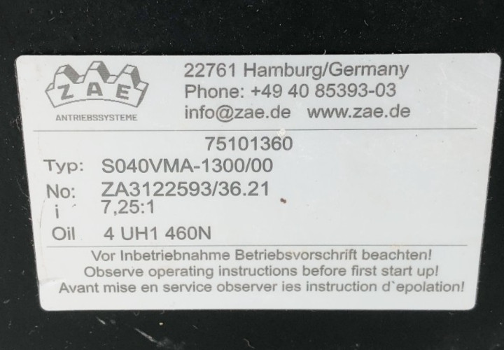 New ZAE S040VMA-1300/00 Worm Gear Unit 7.25:1 75101360 – No Box