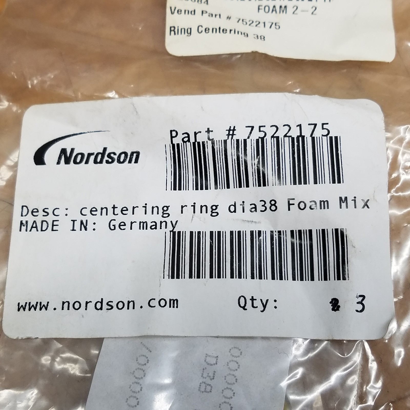 Nordson 7522175 Centering Ring dia38 Foam Mixer – NEW