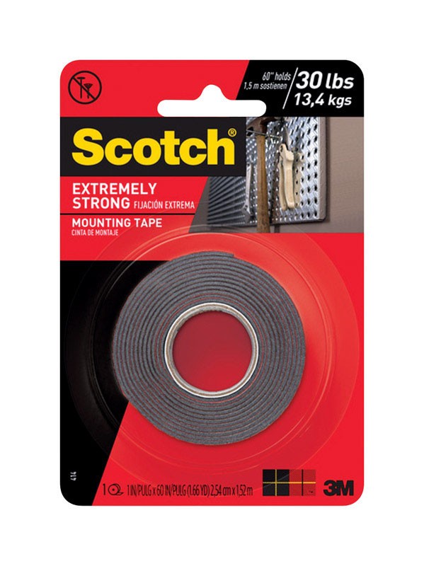 3M Scotch-Mount Double Sided 1 in. W X 60 in. L Mounting Tape Black (Pack of 6)