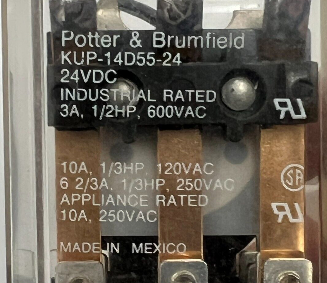 POTTER & BRUMFIELD KUP-14D55-24 RELAY 250VAC 24VDC 10A 3PDT OAL 2-3/4″