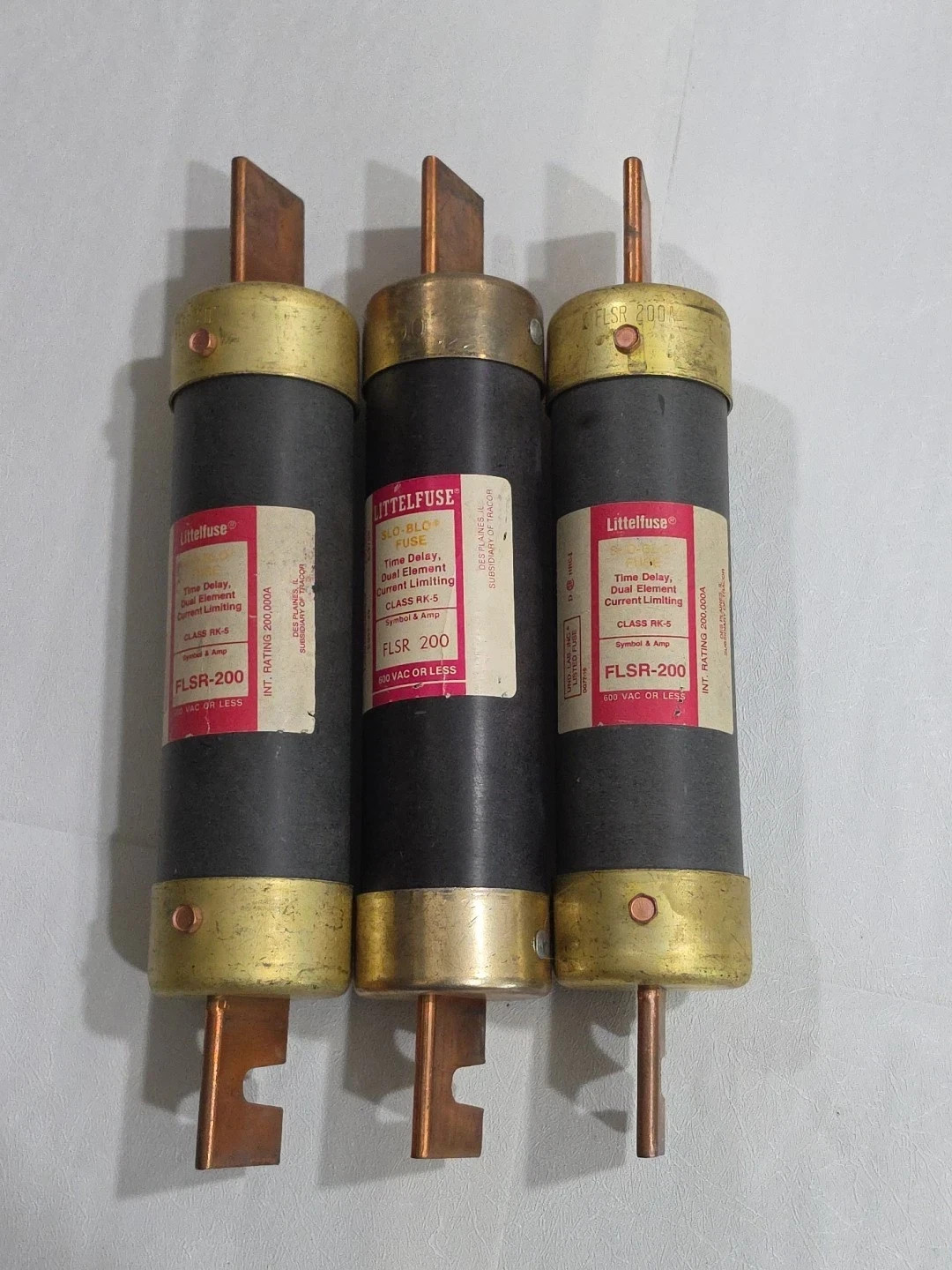 LOT OF 3 MIXED BRANDS FLSR-200 200 Amp Slo-Blo Time Delay Fuses