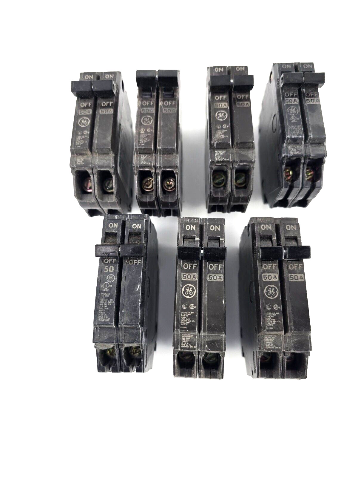 7pcs GE THQP250 2-Pole Thin Q-Line Circuit Breaker 50A 50-Amp