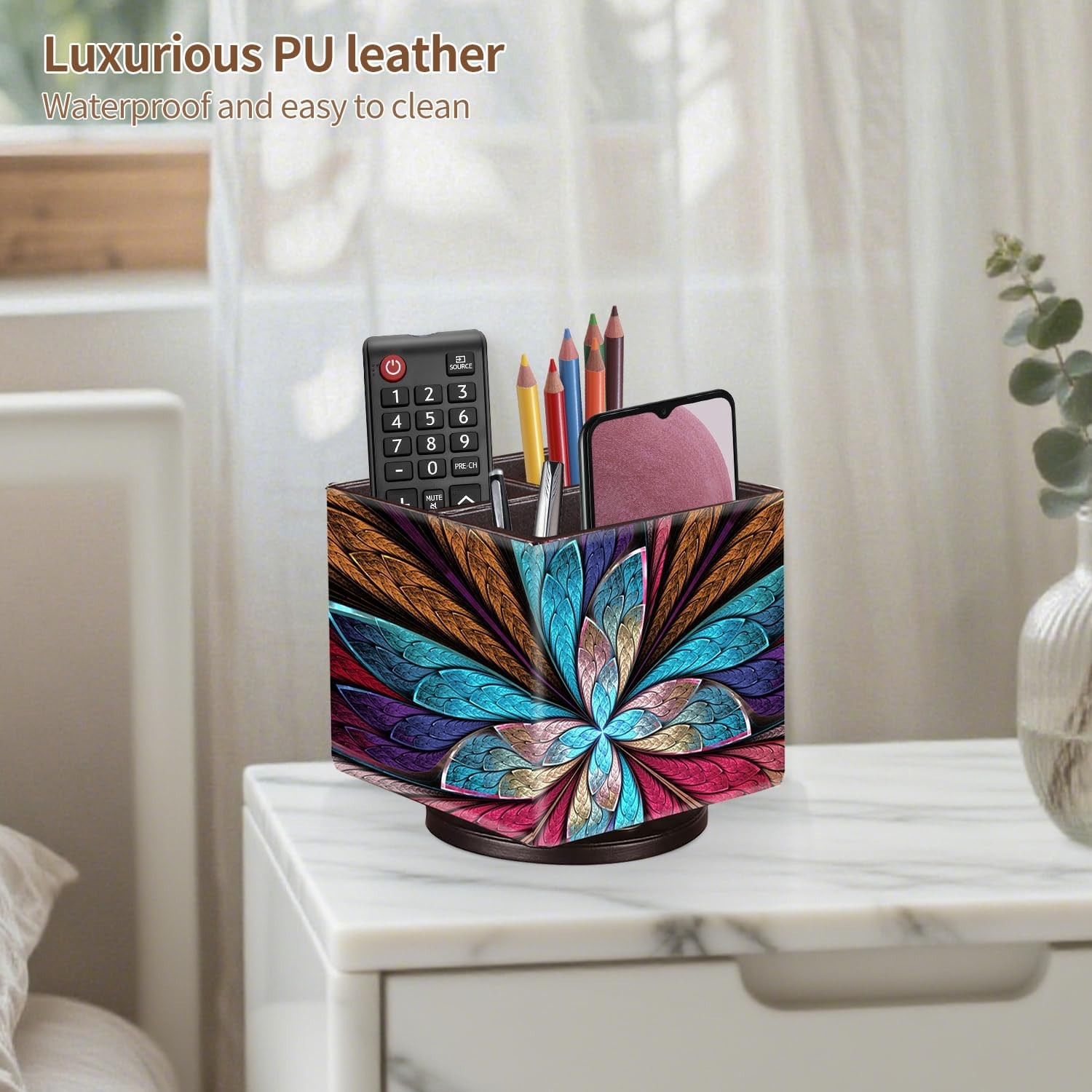 YAPISHI Remote Control Holder TV Caddy for Square, Flower Fractal