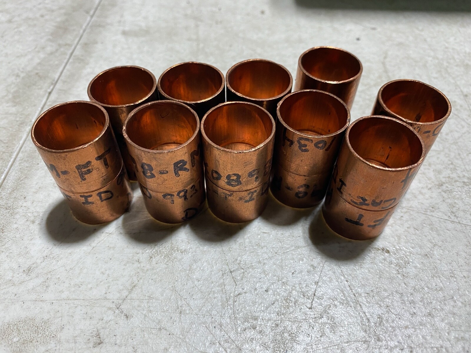 Lot of 10 Copper Couplings With Stop 7/8″ Diameter x 1-1/2″ Long ,unused