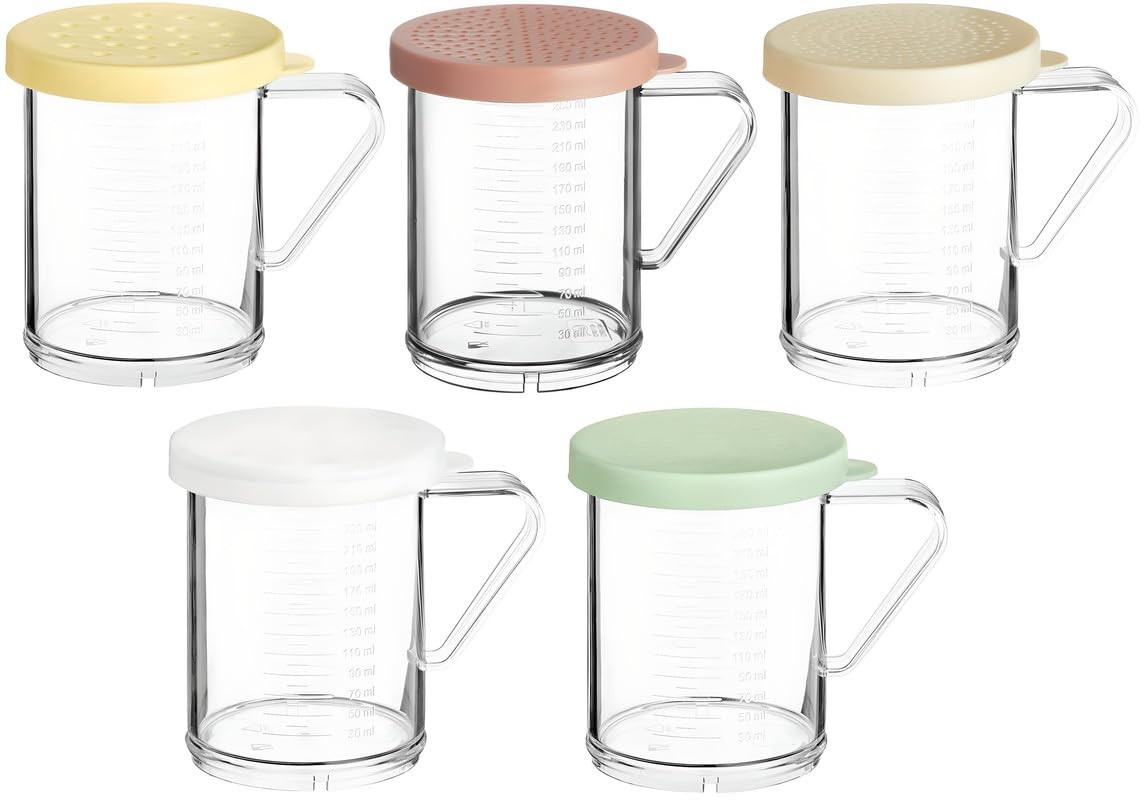 5 Pack 10-Ounce Polycarbonate Shakers with Colored 1 MM – 7 MM Perforated Lids