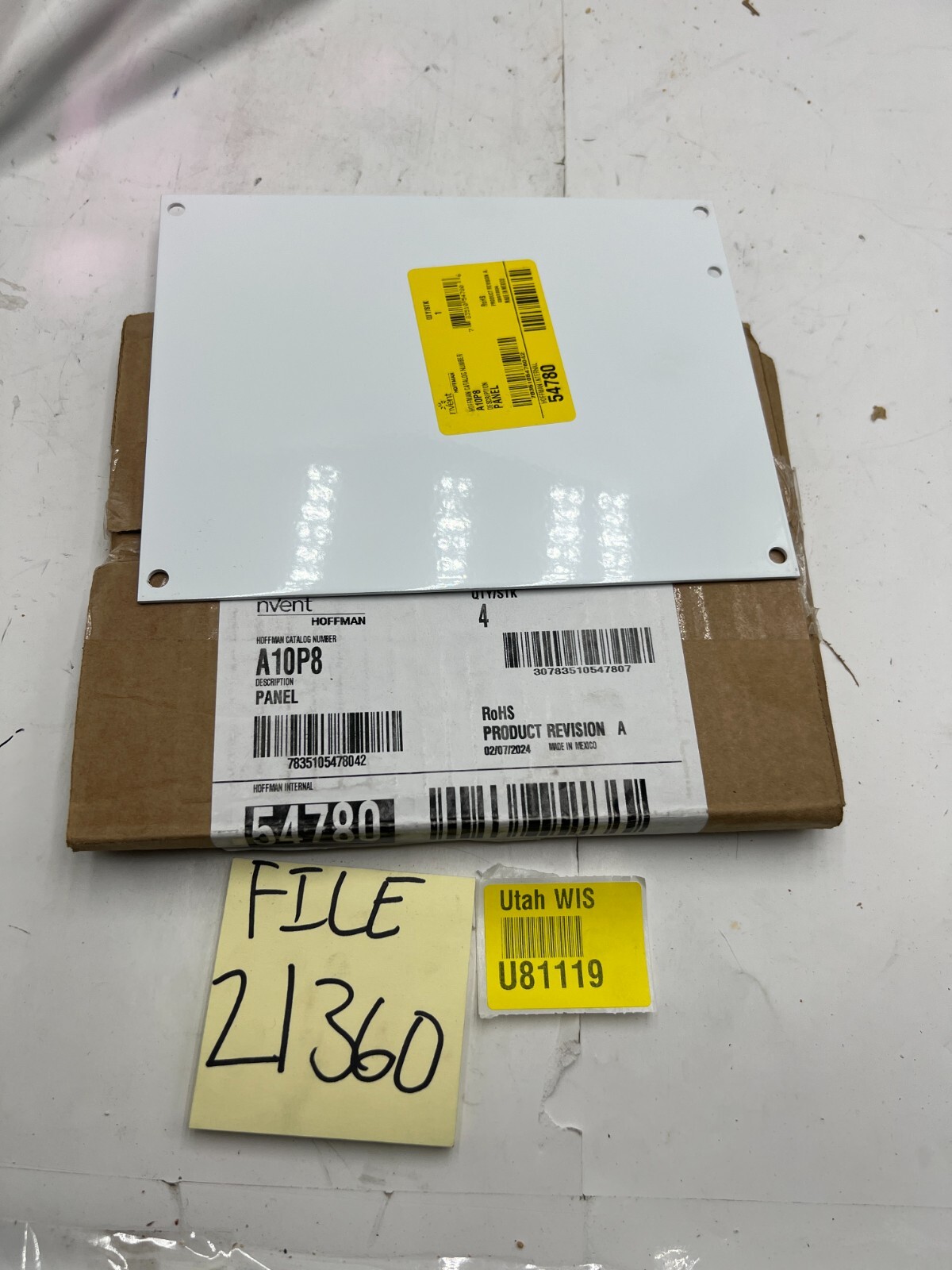 (Pack of 4) nVent Hoffman Panel for Junction Box Mild Steel White 10″ x 8″ A10P8