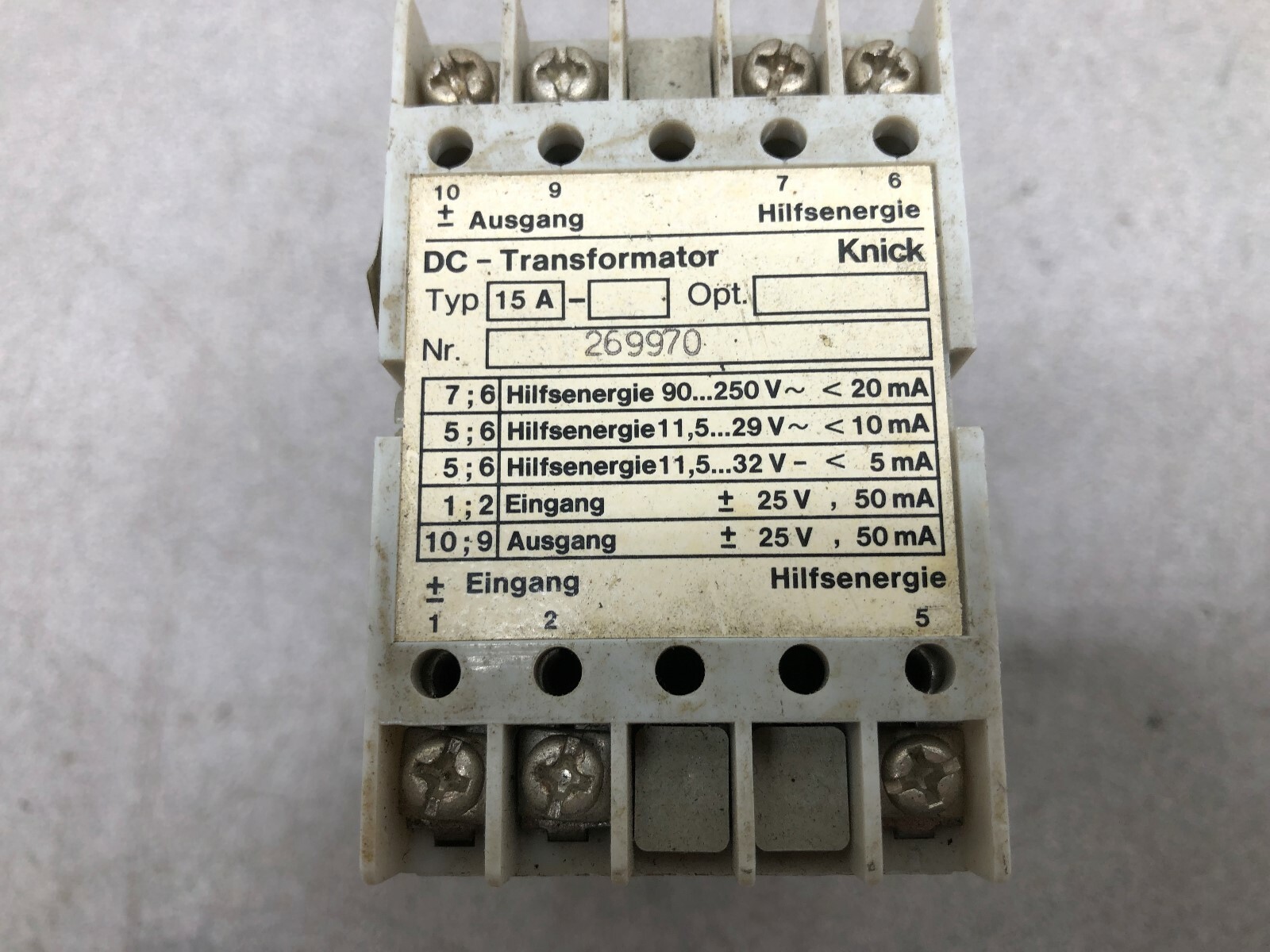 USED KNICK DC 25 V DC 50 MA TRANSFORMATOR 15A