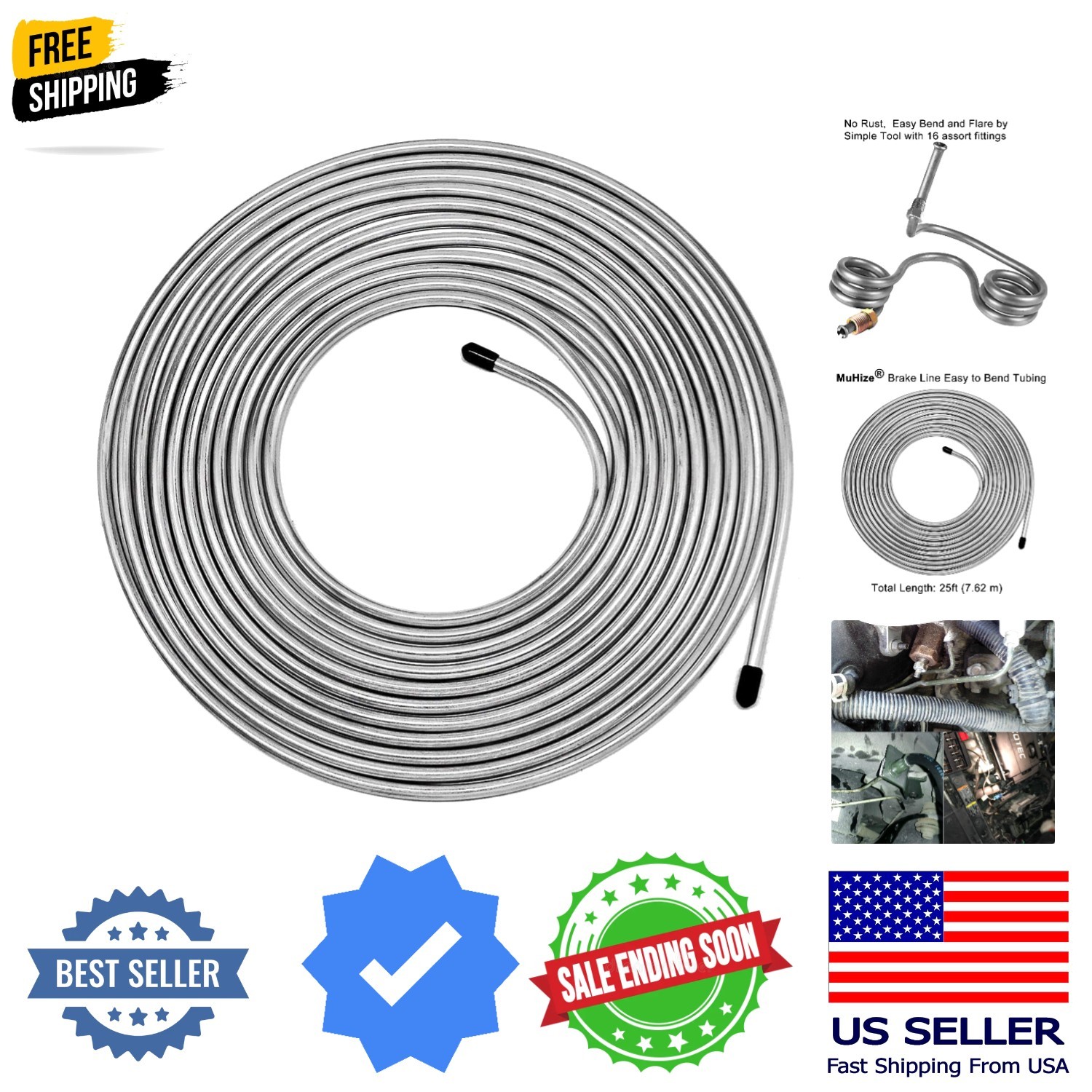 1/4 Brake Line Tubing Kit – 25 Ft. Zinc Coated Steel Flexible Fuel & Transmis…