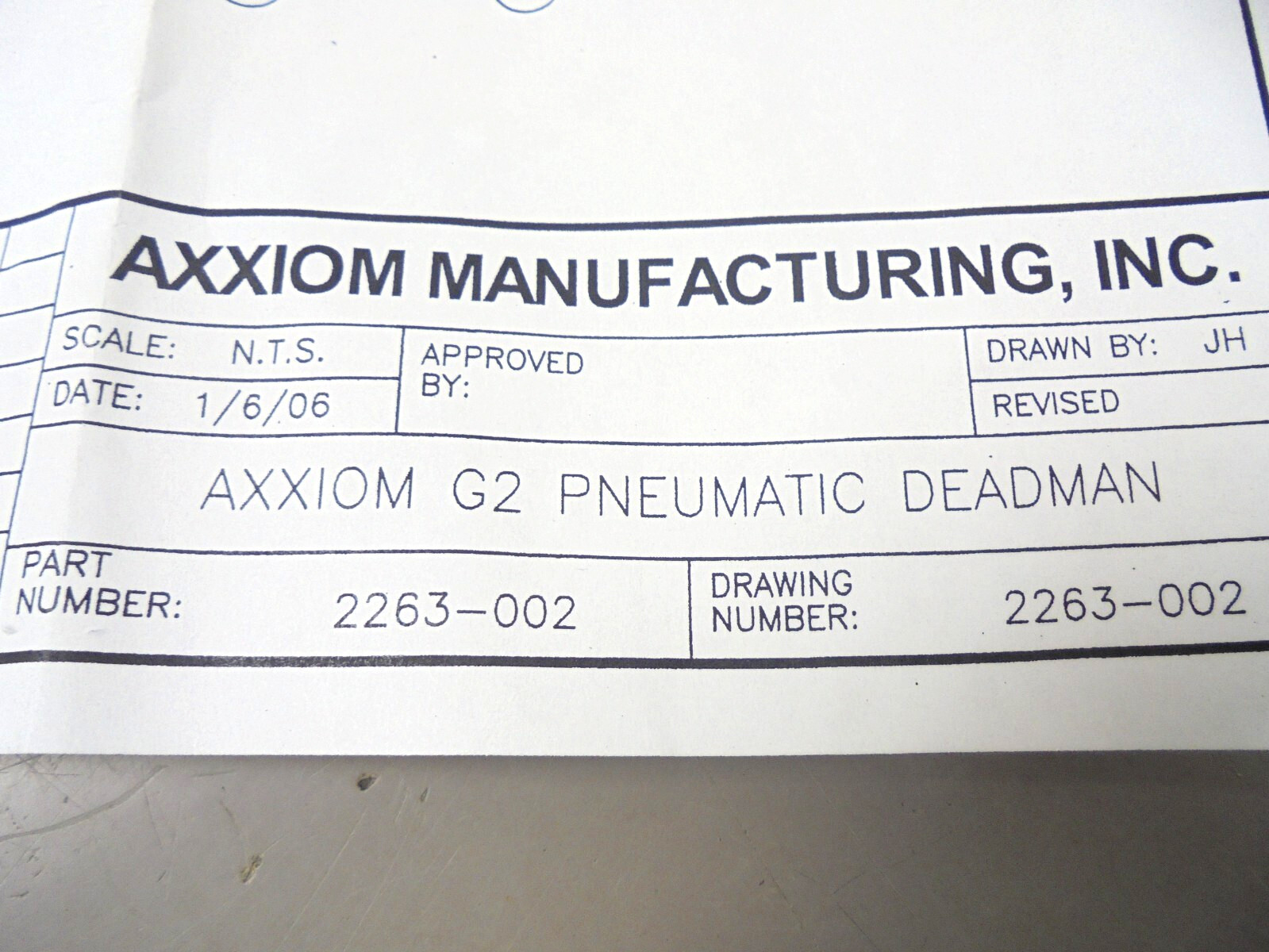 Axxiom 2263-002-99 G2 Pneumatic Deadman Switch Repair Kit