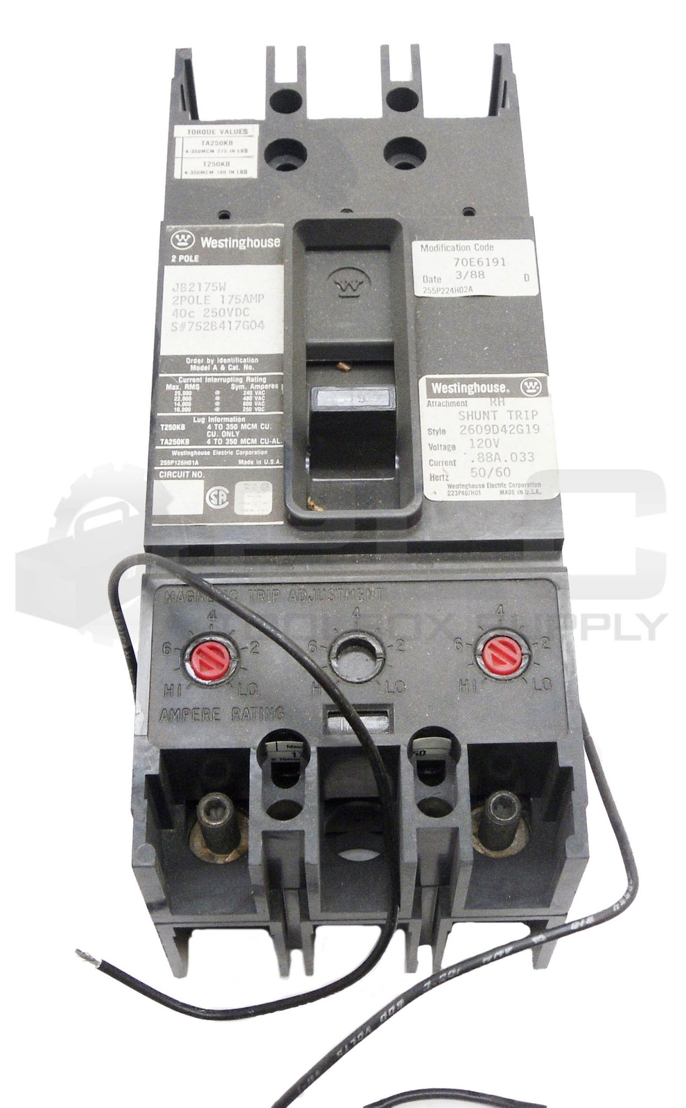 NEW WESTINGHOUSE JB2175W CIRCUIT BREAKER 2 POLE 175A 600VAC 250VDC *READ*