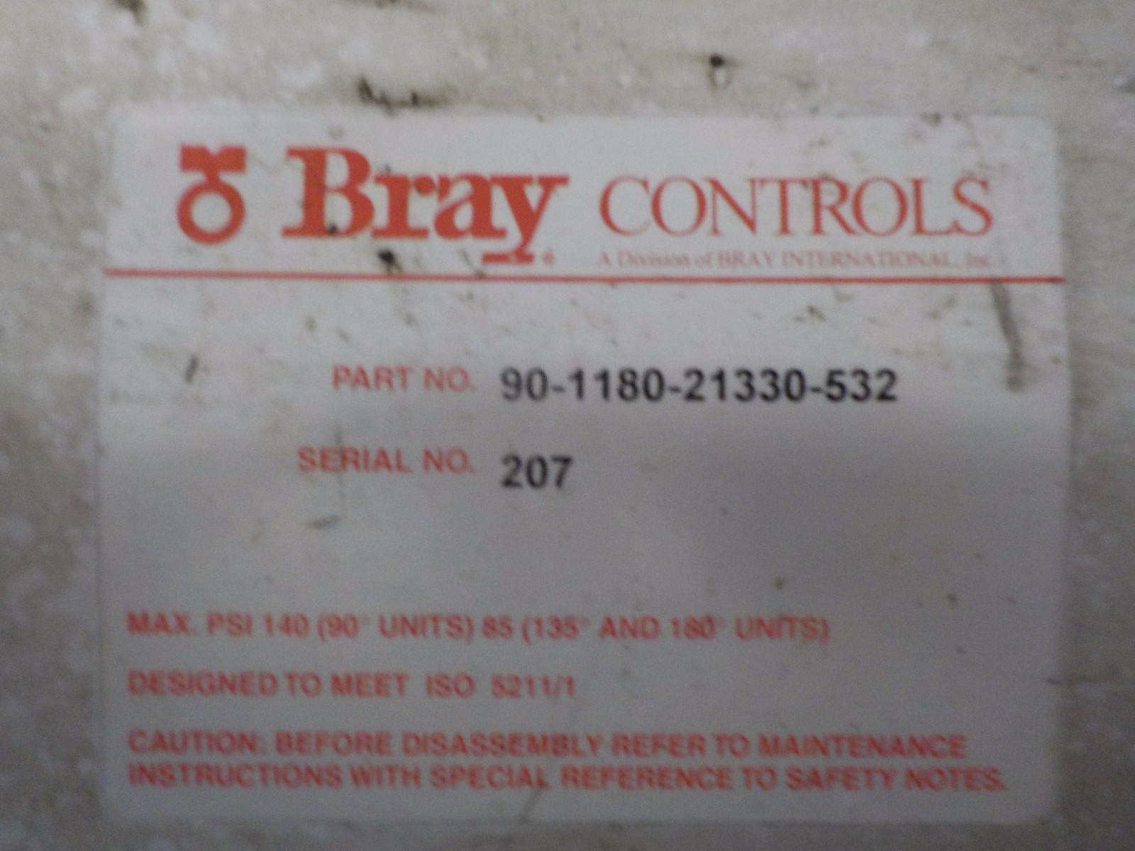 BRAY CONTROLS 90-1180-21330-532 USED ACTUATOR W/ BUTTERFLY VALVE 90118021330532