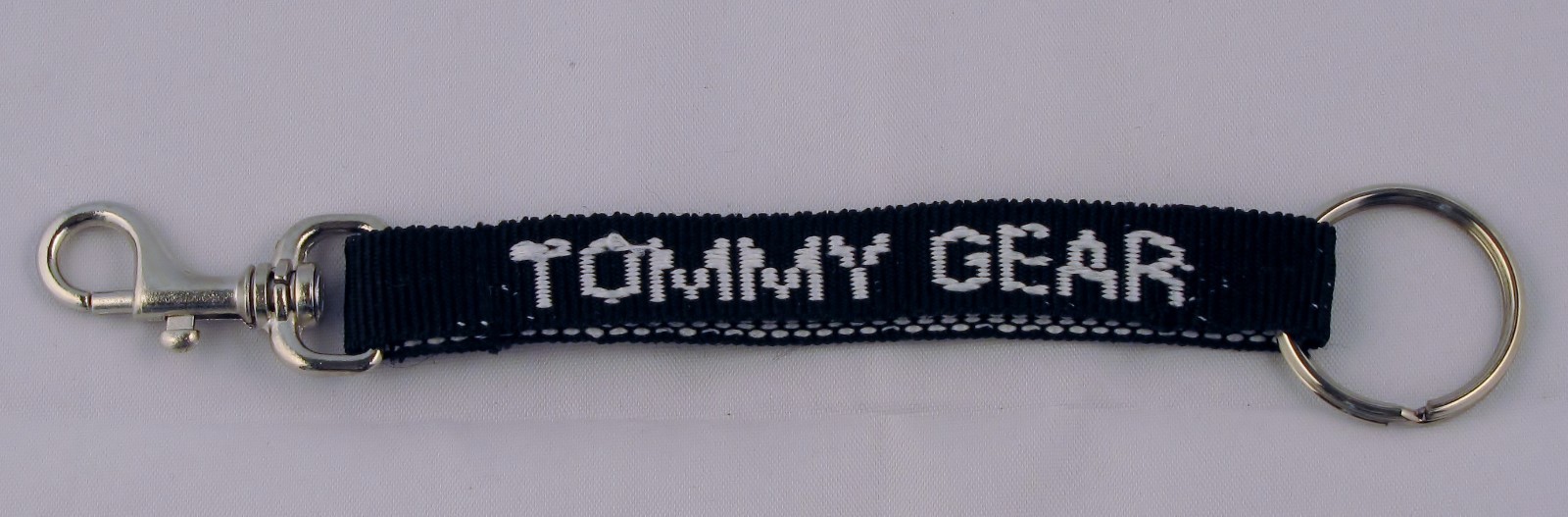 TOMMY GEAR MINI LANYARD KEY RING CLIP ON – NEW BLACK/WHITE LETTERS-FREE SHIPPING