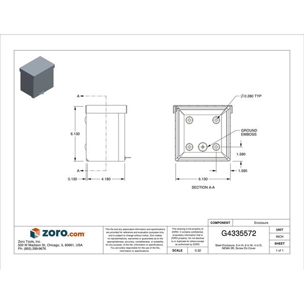 Wiegmann Rsc060604gnk Padlockable Hasp Electrical Enclosures, 6 In H, 4 In D, 6