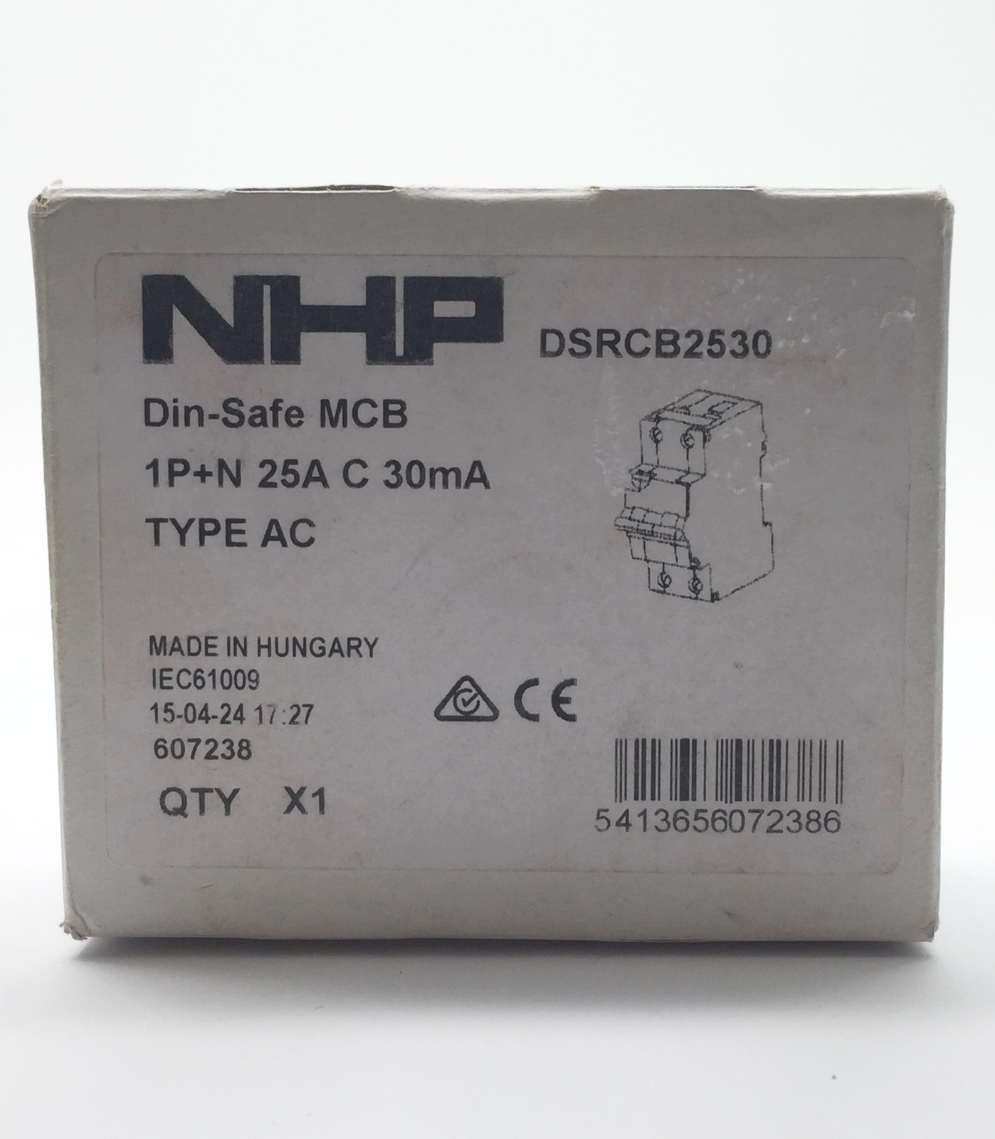 NHP DSRCB2530A Din-Safe MCB C25 25A 10KA IP+N C Curve 30mA
