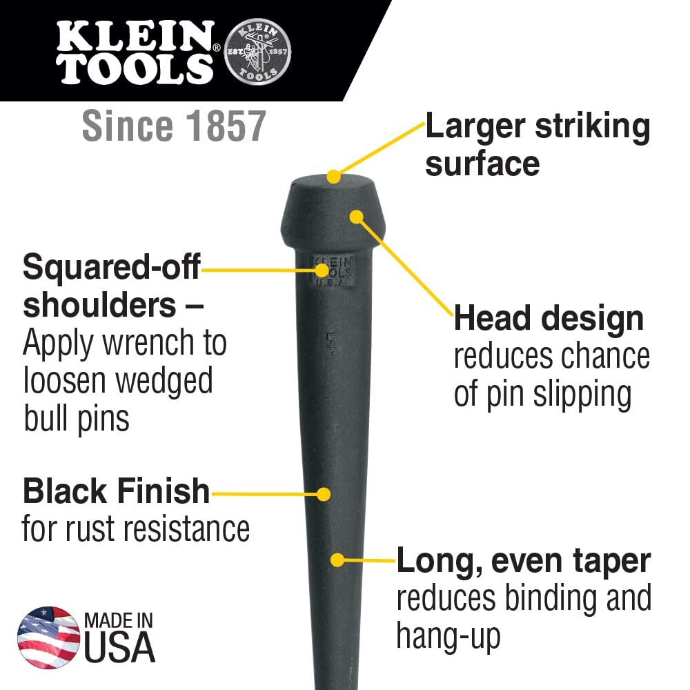 Klein Tools Broad Head Bull Pin 1 1/4 Inch x 13 3/4 Inch Forged Steel Tool