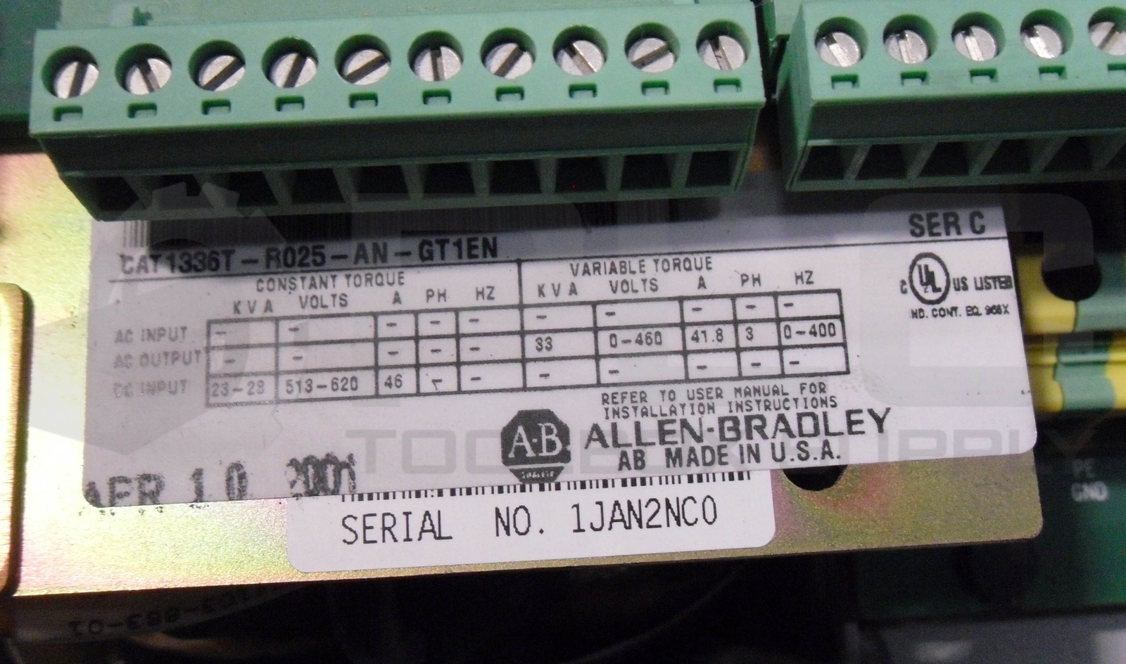 ALLEN BRADLEY 1336T-R025-AN-GT1EN AC DRIVE 620V 46A 400HZ 3PH 41.8A