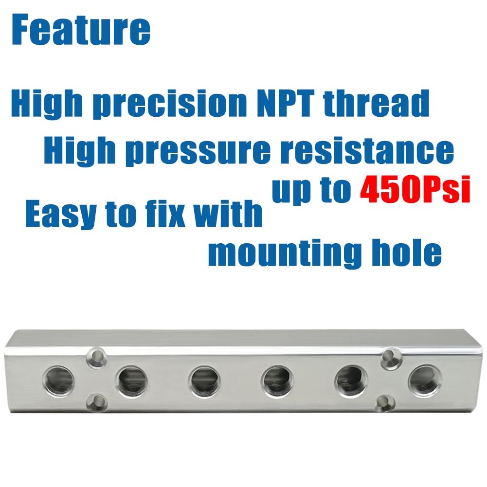 Quality 6 Way 8 Port Air Manifold 1/2 NPT Supply Port 1/4 NPT Outport With Mo…