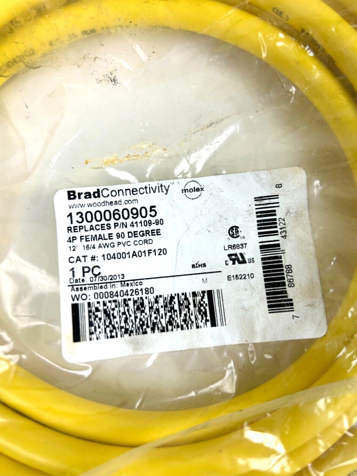 WOODHEAD 1300060905 Brad CONNECTIVITY Female 90 Deg. Cable | New