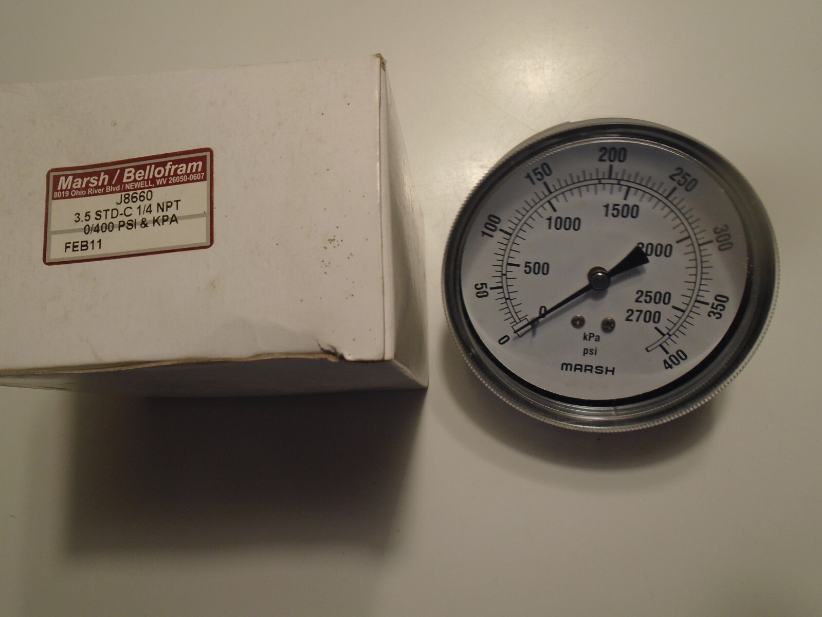 New Marsh / Bellofram J8660 Pressure Gauge (3 1/2″, 1/4 NPT, 0-400 PSI) usa