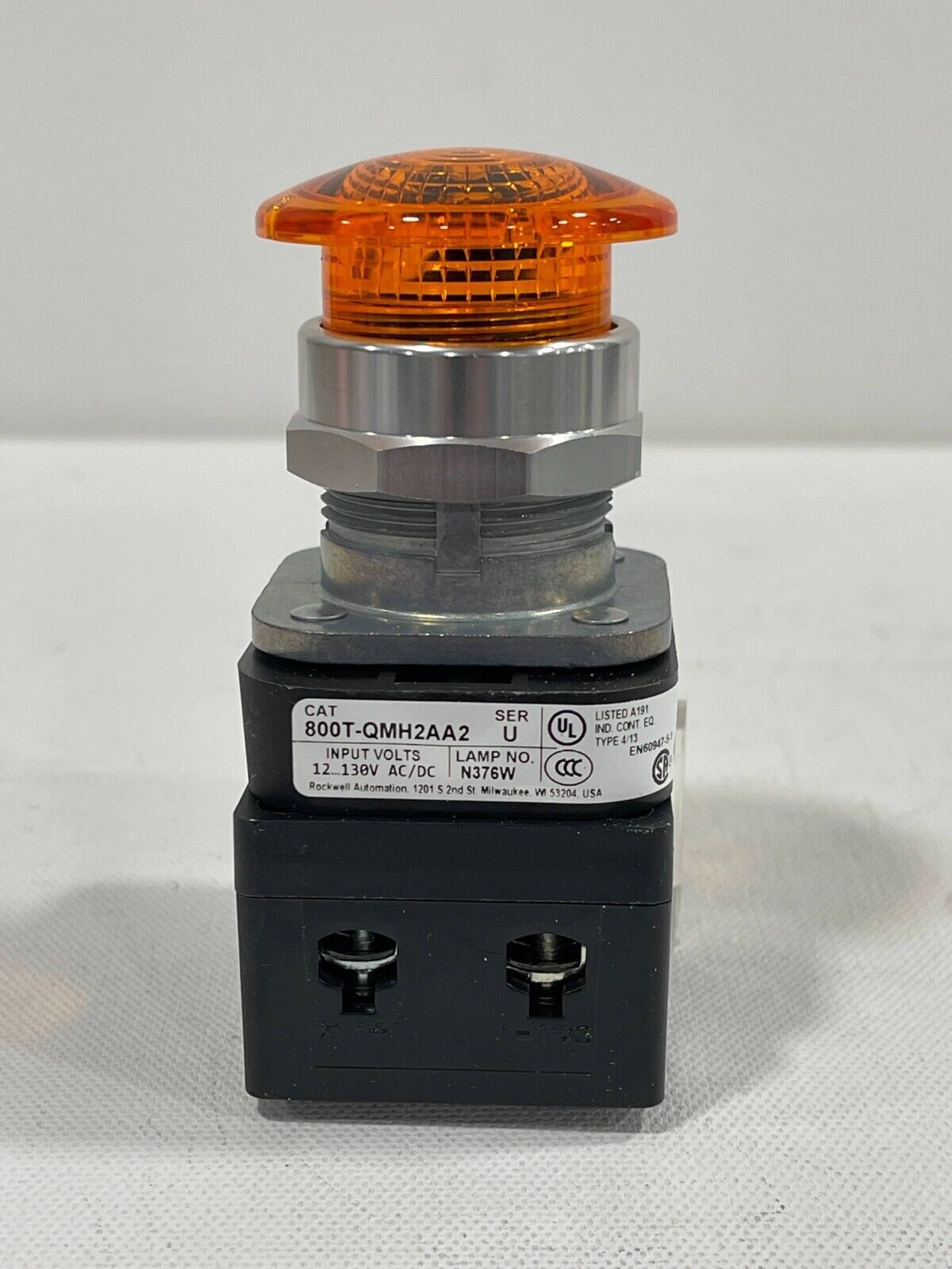 New! Allen Bradley 800T-QMH2AA2 30mm Momentary Push Button Amber LED Mushroom HD