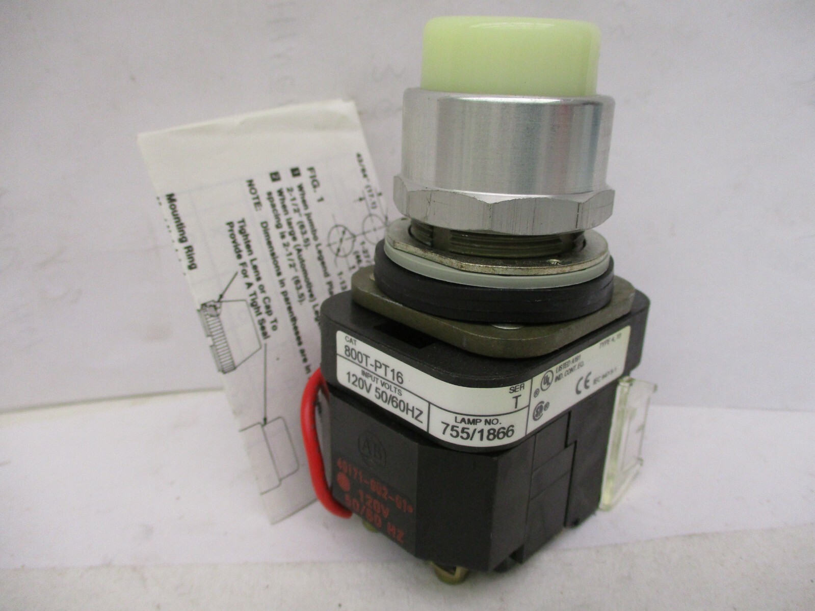 New Open Box Allen-Bradley 800T-PT16W Pilot Light Type 4, 13 White Lens A3907DH
