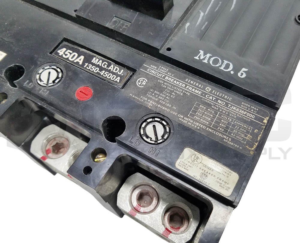 GE TJK636F000 MOD. 5 CIRCUIT BREAKER 450A 3P 600V, MAG. ADJ. 1350-4500A