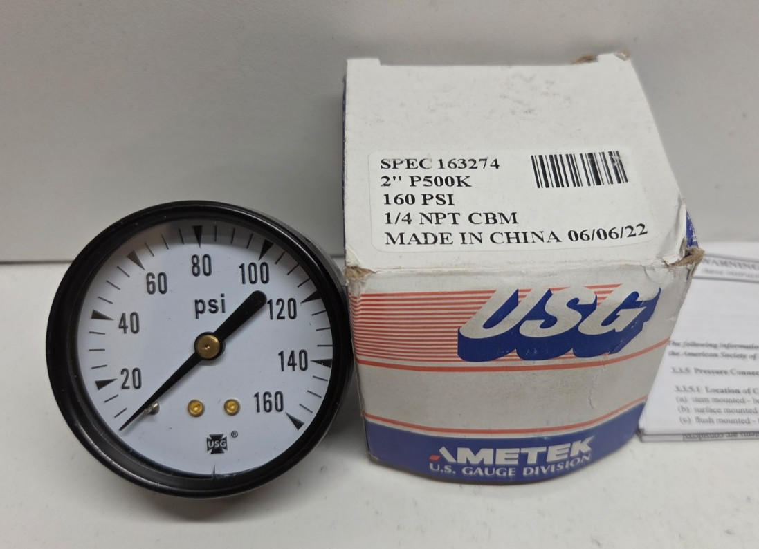 NEW IN BOX! USG AMETEK 2″ 0-160 PSI 1/4″ NPT PRESSURE GAUGE 163274