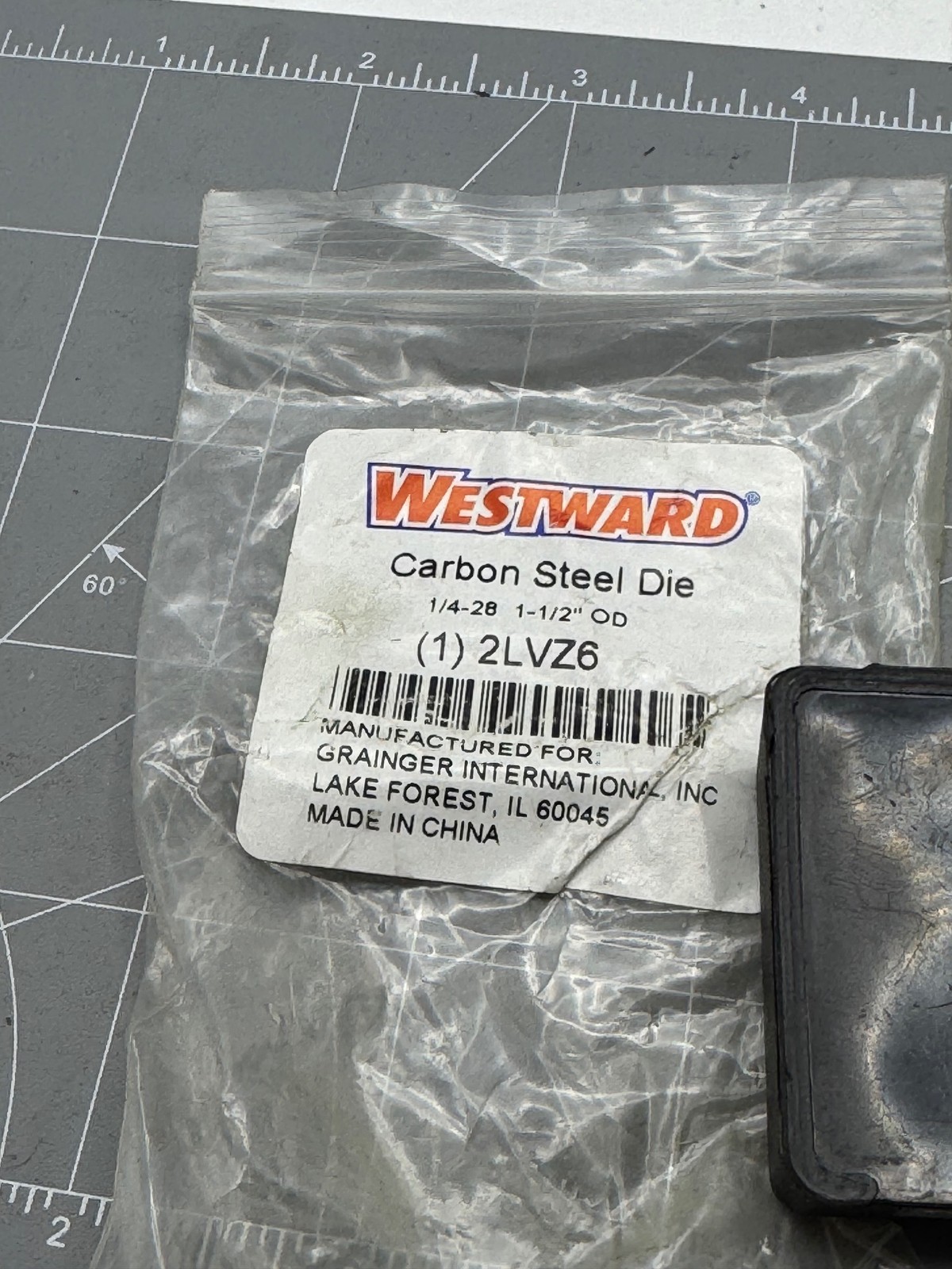 Westward Carbon Steel Die 1/4-28 UNF Threading Round Die 1-1/2 OD Tool With Case