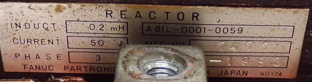 FANUC REACTOR A81L-0001-0059, 0.2MH, 50A, 3PH, MFG NO 7477