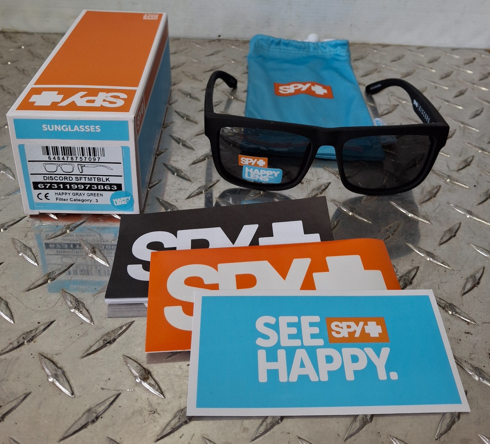 Spy Optic Sunglasses Discord Soft Matte Black Happy Gray GreenLens 673119973863
