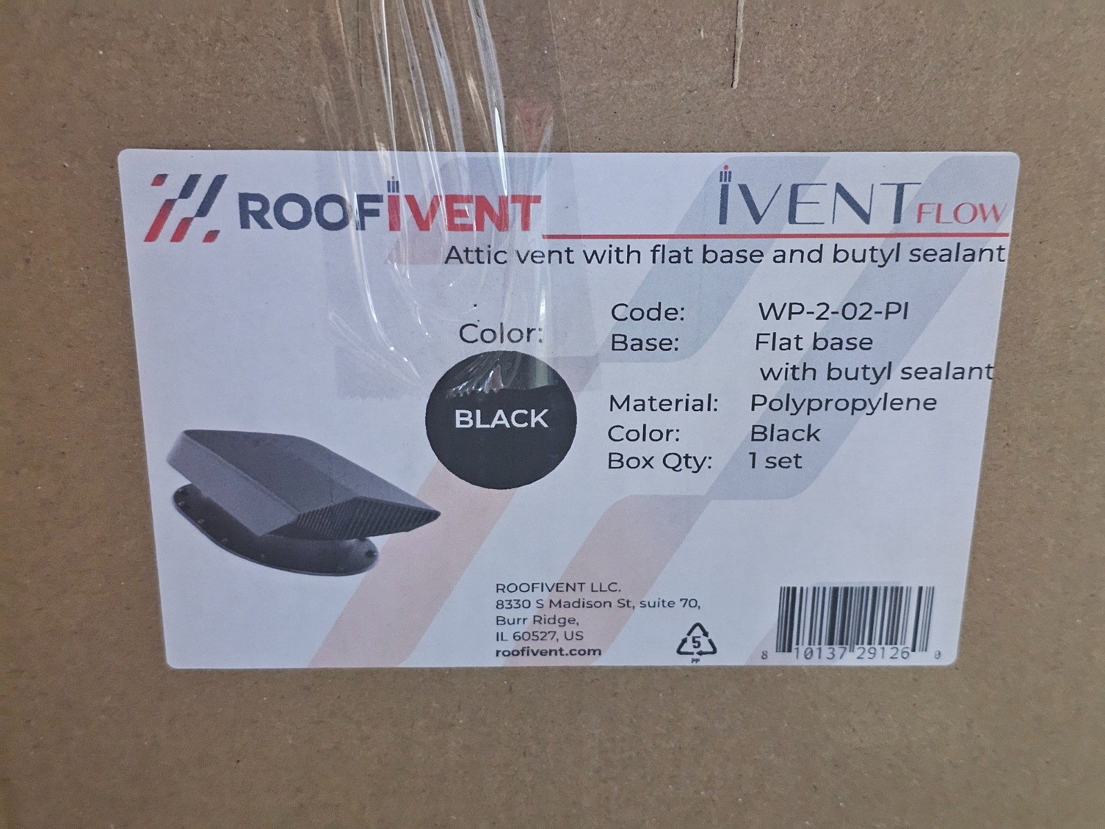 RoofiVent WP-2-02-PI iVent Flow Roof Ventilation for Standing Seam Roof Black