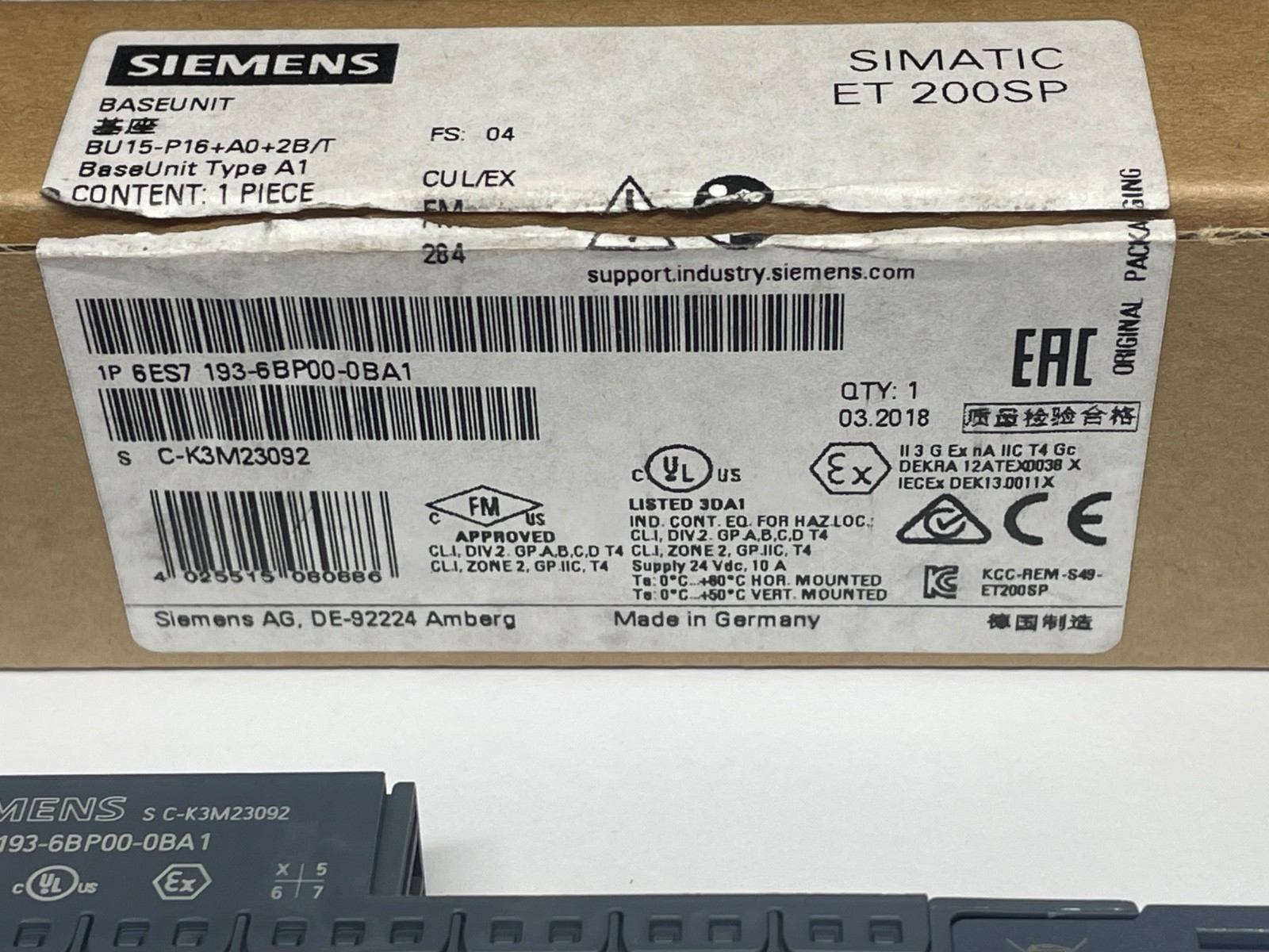 Siemens 6ES7 193-6BP00-0BA1 Base Unit Simatic ET 200SP