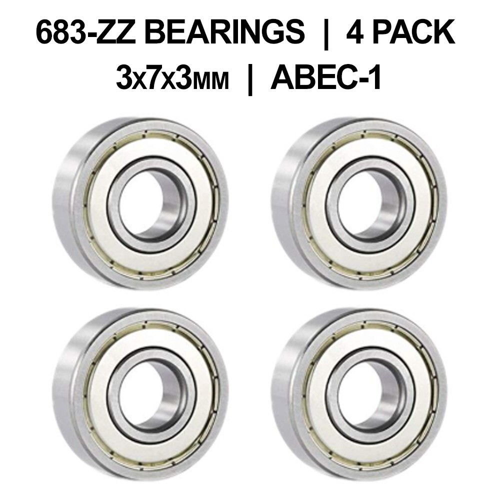 683-ZZ Shielded Ball Bearings (3x7x3mm) – 4 pack – Chrome Steel – ABEC-1