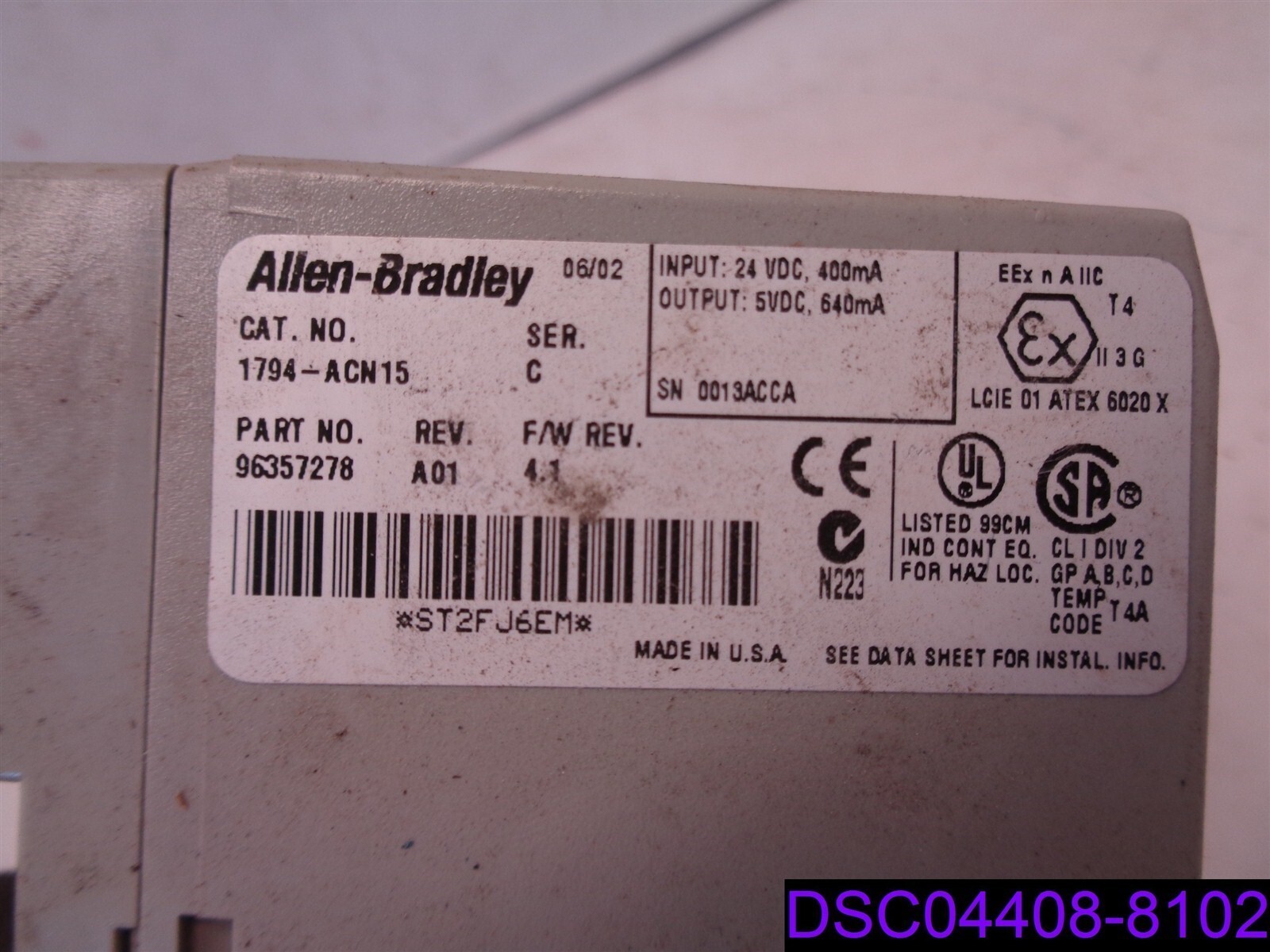 ALLEN BRADLEY 1794-ACN15 FLEX I/O CONTROLNET ADAPTER INPUT 24 VDC OUTPUT 5VDC