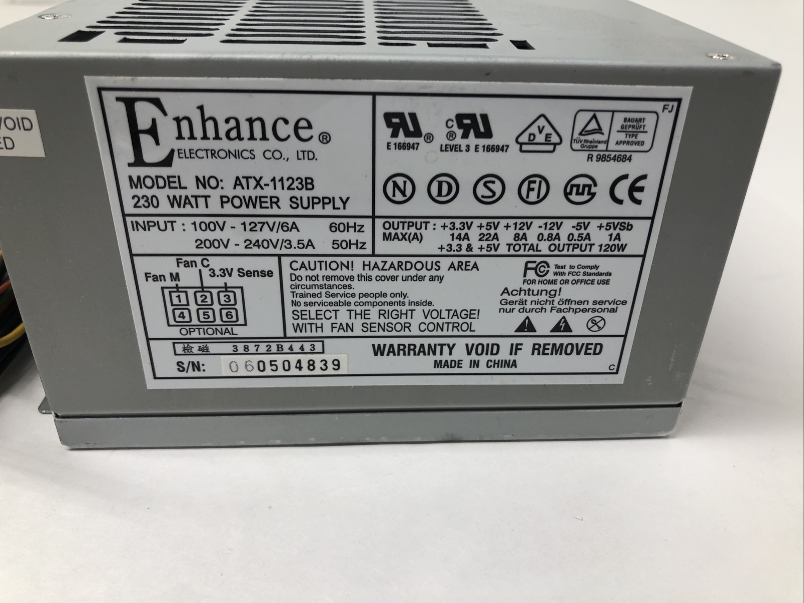 Enhance ATX-1123B 230-Watt Power Supply
