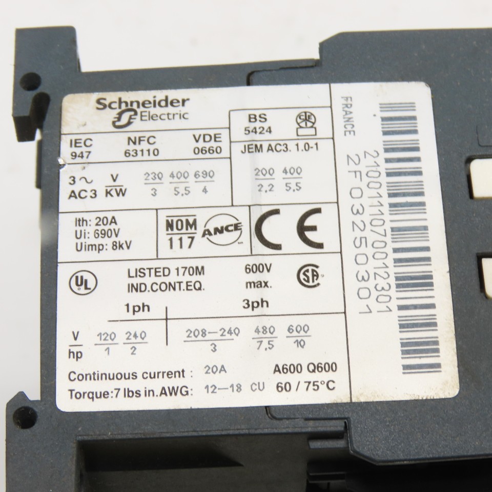 Square D LC2K12 10F7 110V 20A 10HP Reversing Contactor Assembly