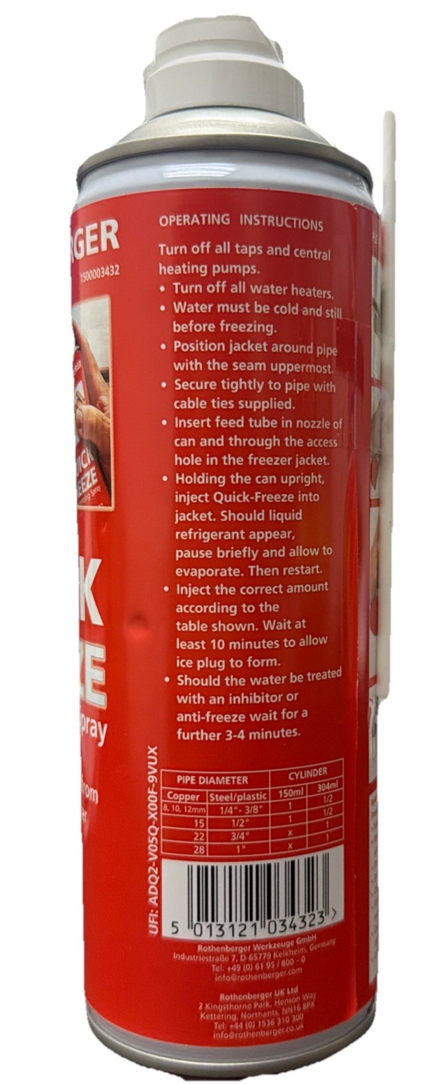 Rothenberger Pipe Freezing Spray, 304mL Capacity Quick Freeze New