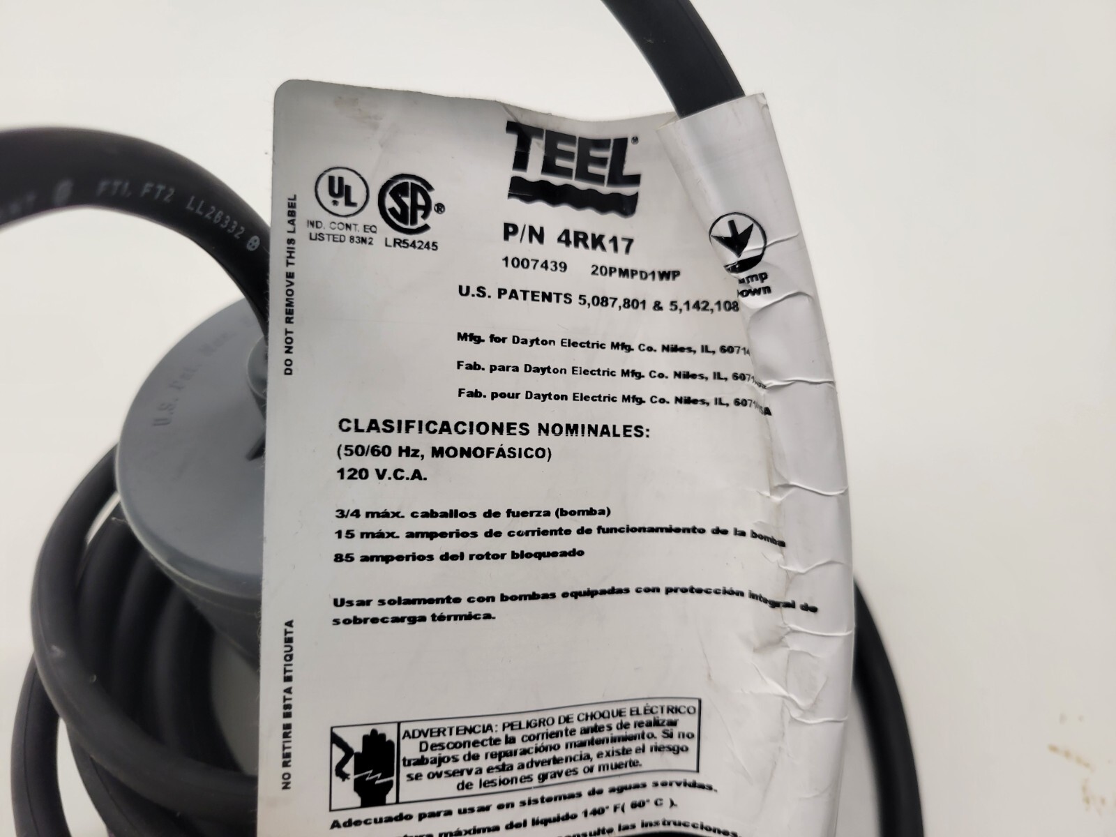 NEW OLD STOCK! TEEL 115V 15A FLOAT SWITCH 4RK17