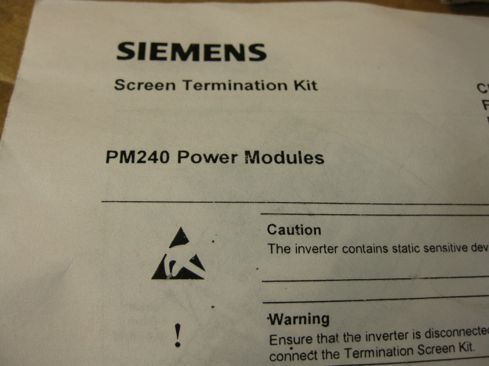 Siemens 6SL3262-1AA00-0BA0 Sinamics FSA Screen Termination Kit For Power Module