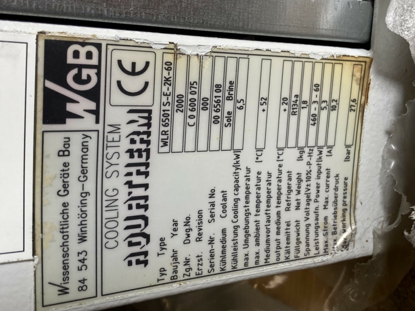 WGB Aquatherm R134A Cooling System , WLR 6501 S-E-2K-60