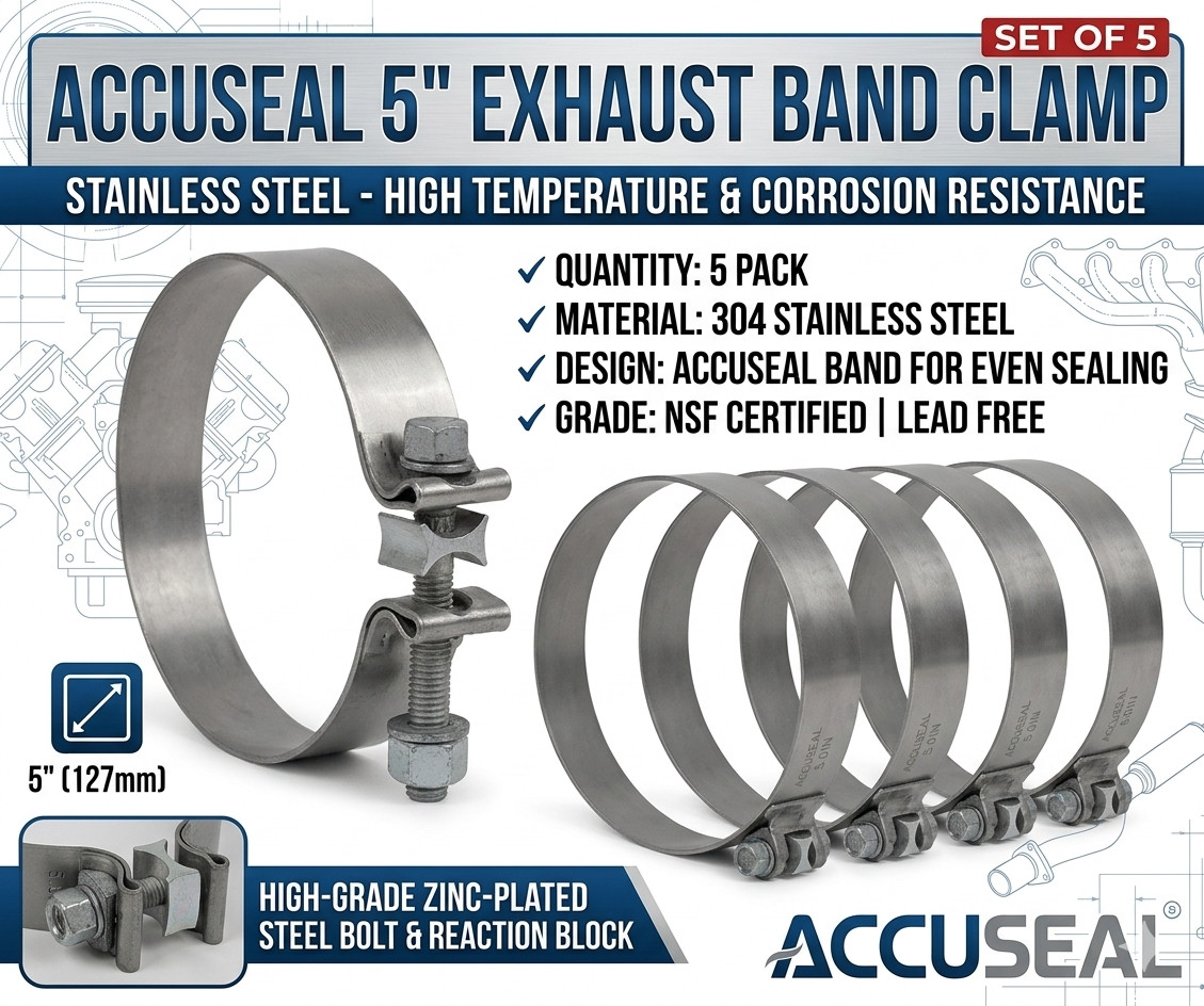 AccuSeal 5″ Exhaust Band Clamp Stainless Steel Set of 5