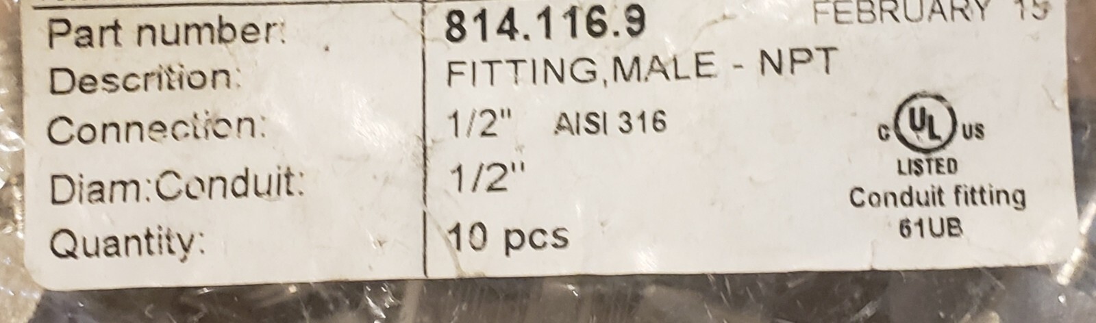 NEW ANAMET 814.116.9 SEALTITE 1/2″ CONDUIT FITTING – IP-67 – AISI-316 -10 PCS