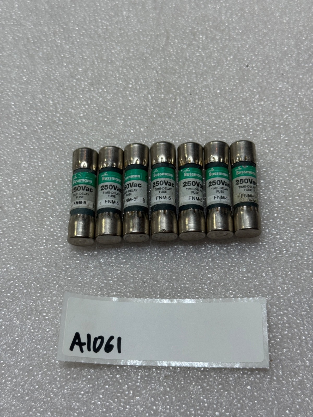 LOT OF 7 BUSSMANN FNM-5 5A 250VAC TIME-DELAY FUSES