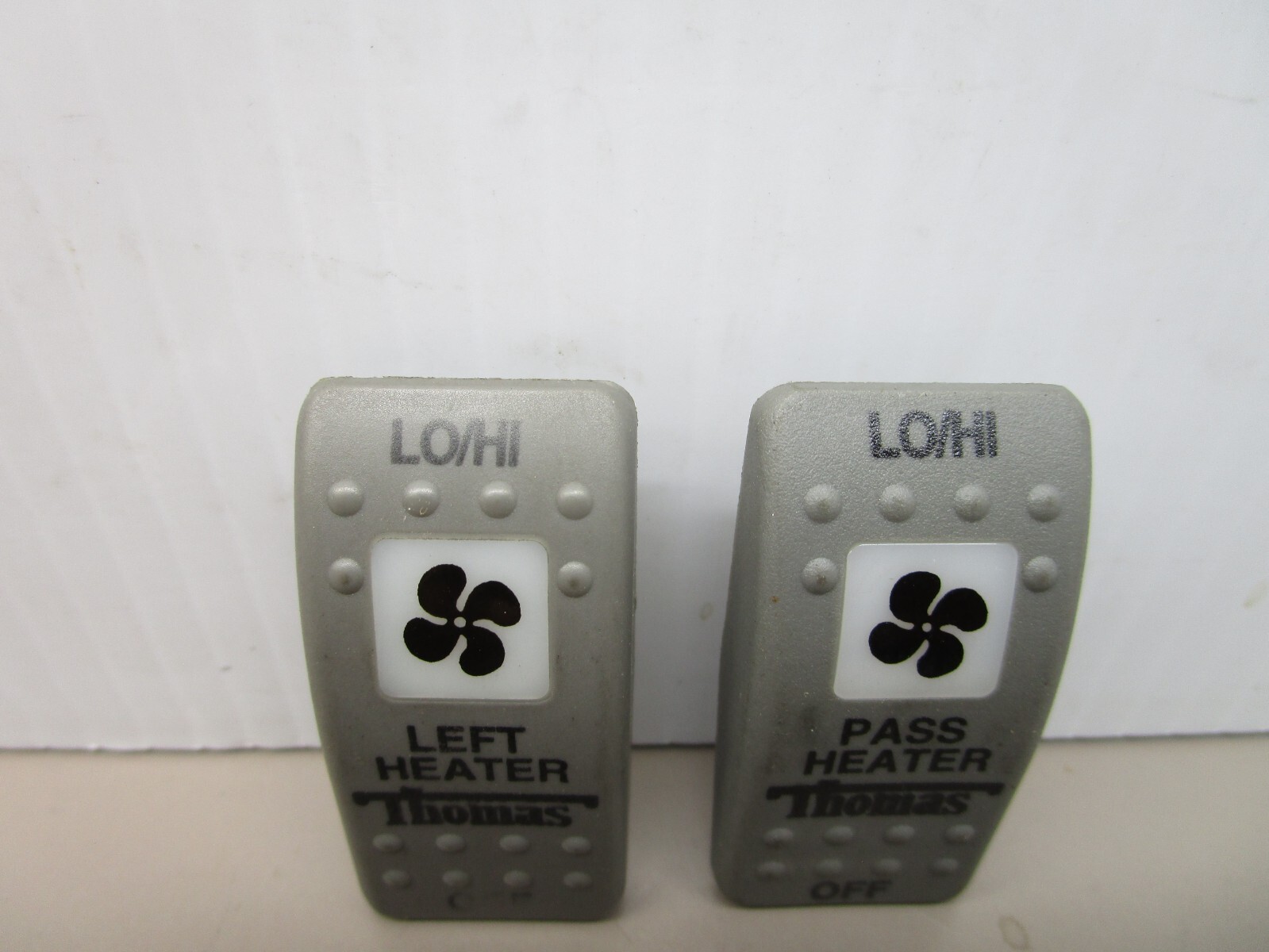 x2 Carling Rocker Switch Covers “Thomas Left Heater” “Thomas Right Heater”