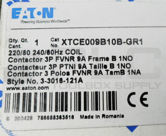 NEW EATON XTCE009B10B-GR1 CONTACTOR 3P 50/60HZ 220-240V XTCE009B10B
